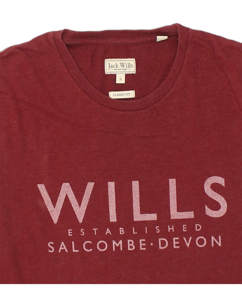 JACK WILLS Mens Graphic T-Shirt Top Small Burgundy Cotton | Vintage Jack Wills | Thrift | Second-Hand Jack Wills | Used Clothing | Messina Hembry 