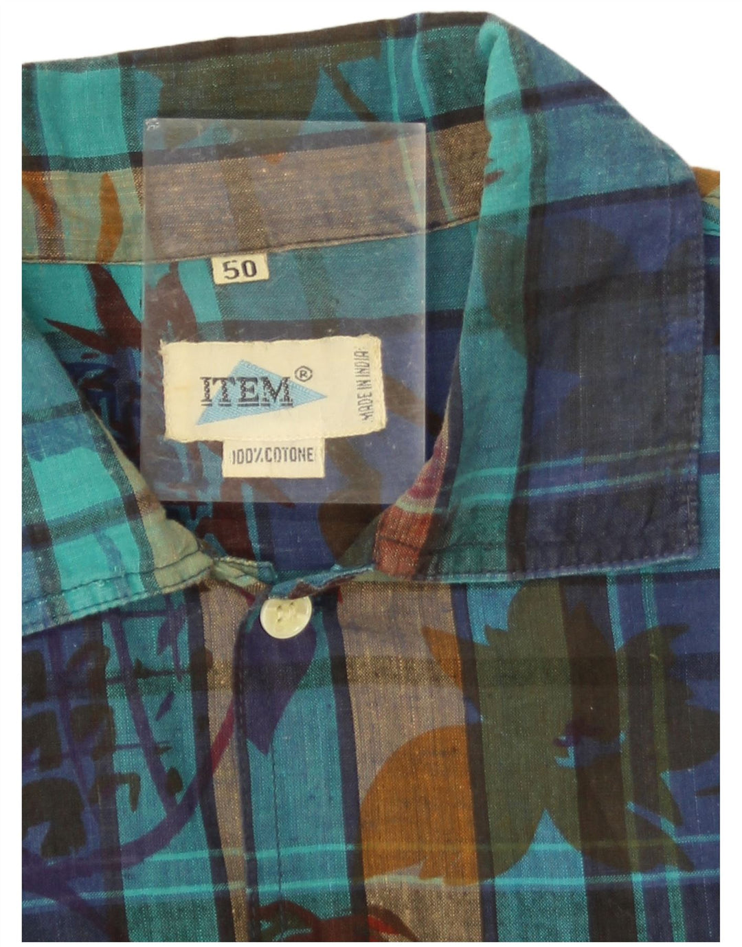 Vintage Mens Short Sleeve Shirt EU 50 Medium Blue Check Cotton