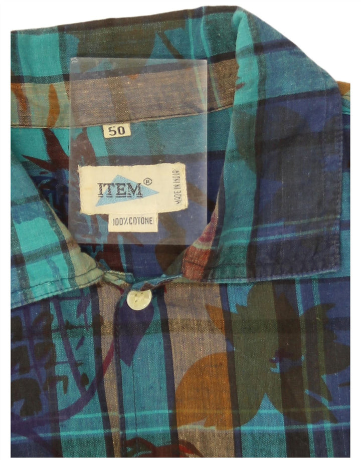 Vintage Mens Short Sleeve Shirt EU 50 Medium Blue Check Cotton