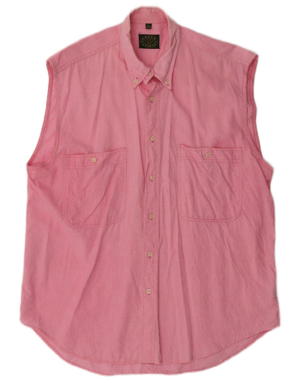 Green Leaves Mens Sleeveless Shirt Size 40/41 Large Pink Cotton