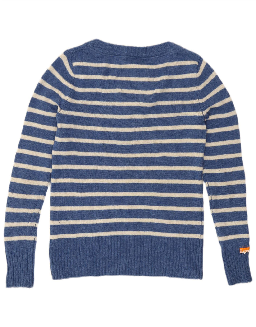 Superdry Womens Boat Neck Jumper Sweater UK 12 Medium Blue Striped