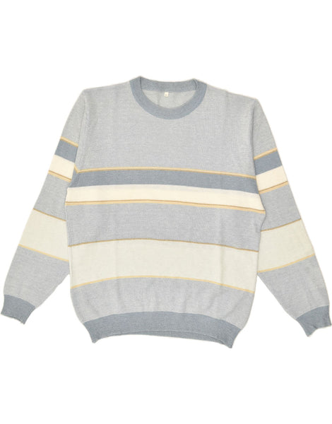 VINTAGE Womens Crew Neck Jumper Sweater Medium Grey Striped, Vintage &  Second-Hand Clothing Online