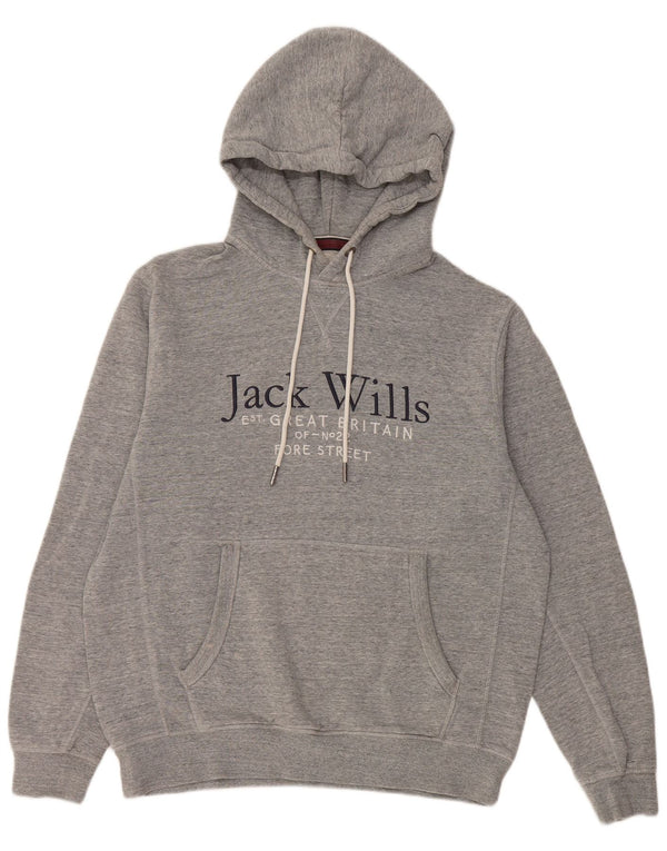 Jack Wills Mens Graphic Hoodie Jumper Medium Grey Flecked Cotton