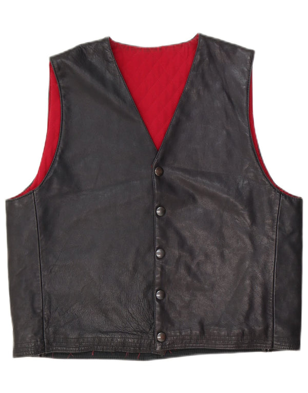 Vintage Mens Leather Waistcoat Medium Black