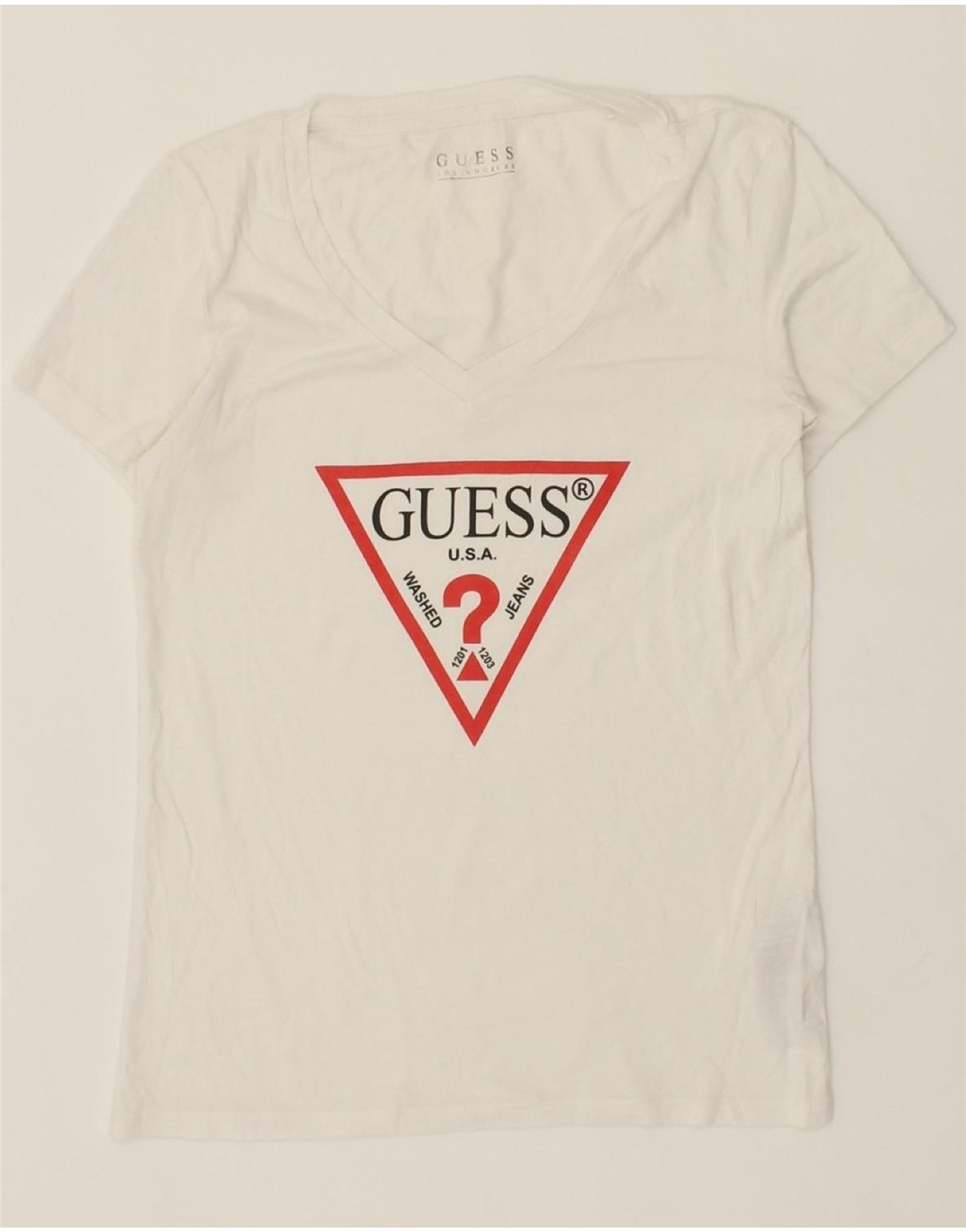 GUESS Womens Graphic T-Shirt Top UK XS White Cotton Vintage