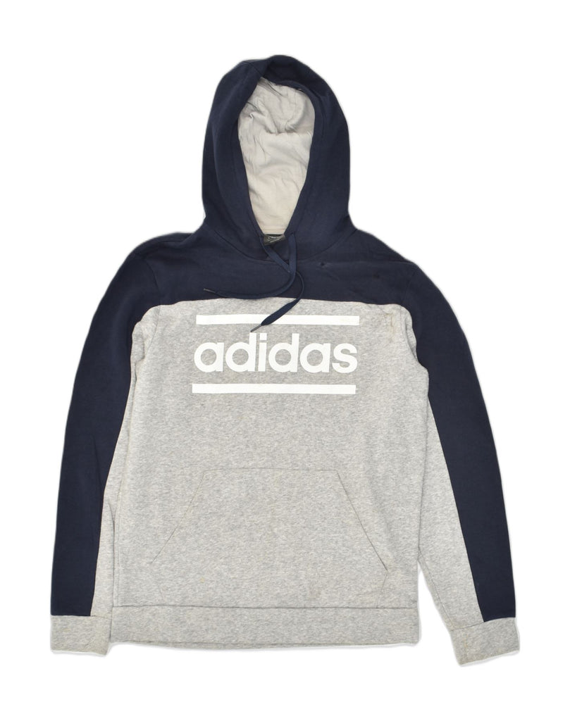 ADIDAS Mens Graphic Hoodie Jumper Medium Grey Colourblock Cotton | Vintage Adidas | Thrift | Second-Hand Adidas | Used Clothing | Messina Hembry 