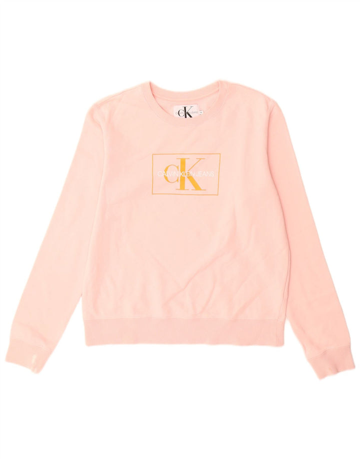 Calvin Klein Jeans Womens Graphic Sweatshirt Jumper UK 14 Medium Pink
