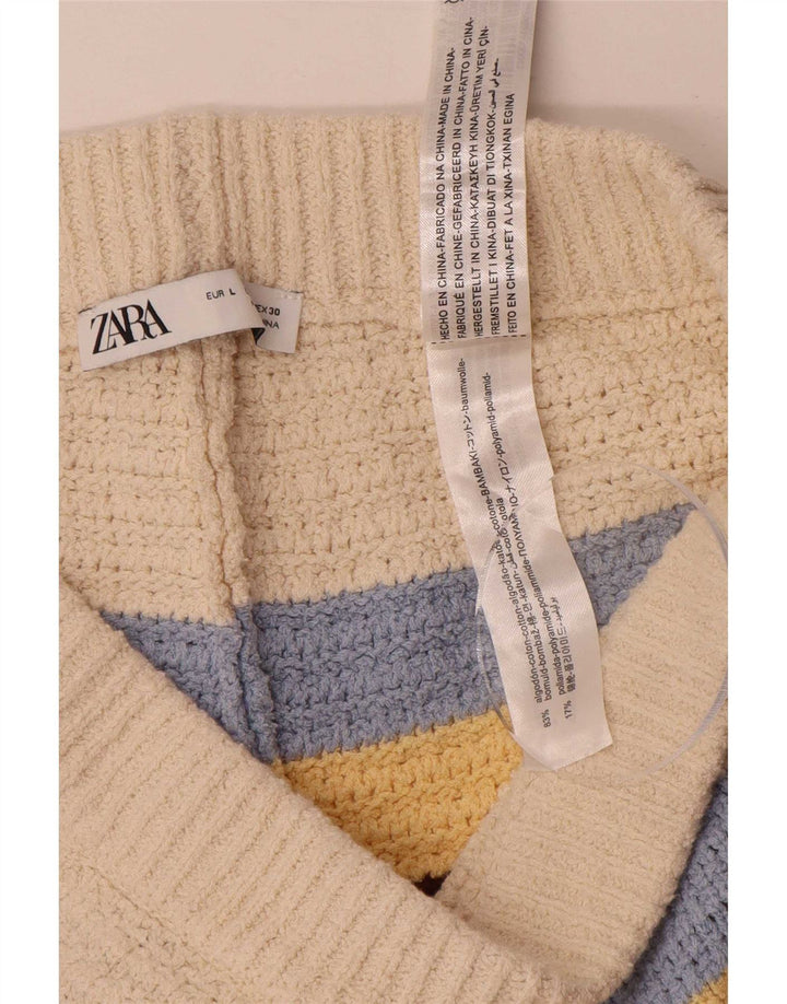 Zara Womens Regular Casual Shorts UK 14 Large Multicoloured Striped Cotton