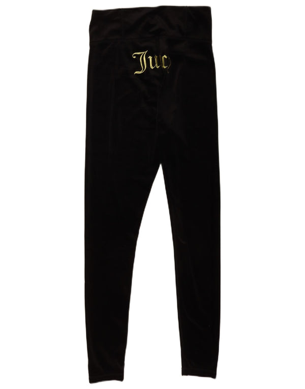 Juicy Couture Womens Graphic Velour Leggings UK 12 Medium Black Polyester
