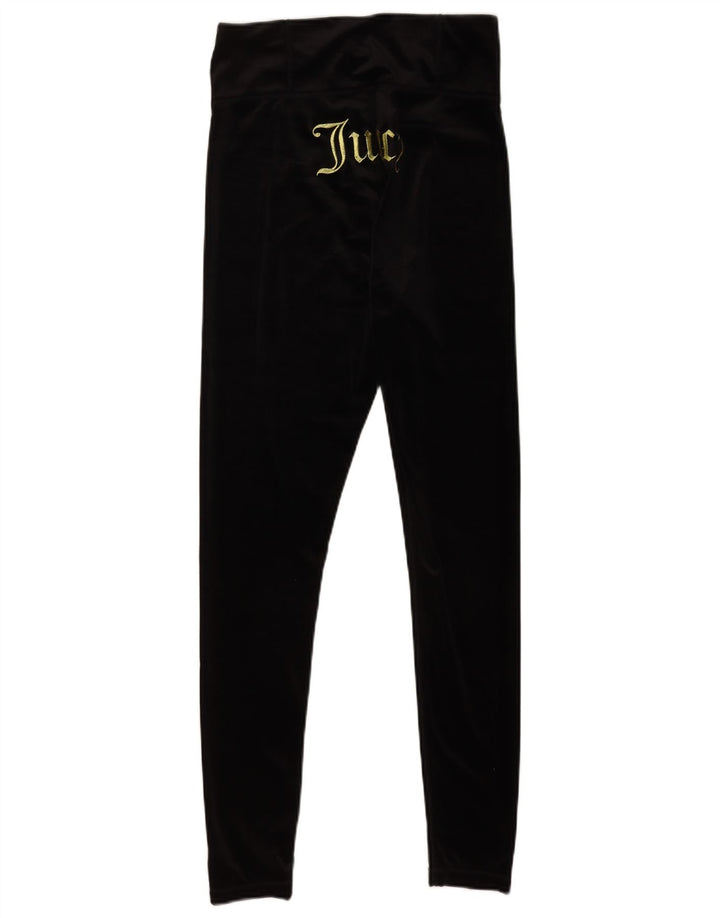 Juicy Couture Womens Graphic Velour Leggings UK 12 Medium Black Polyester
