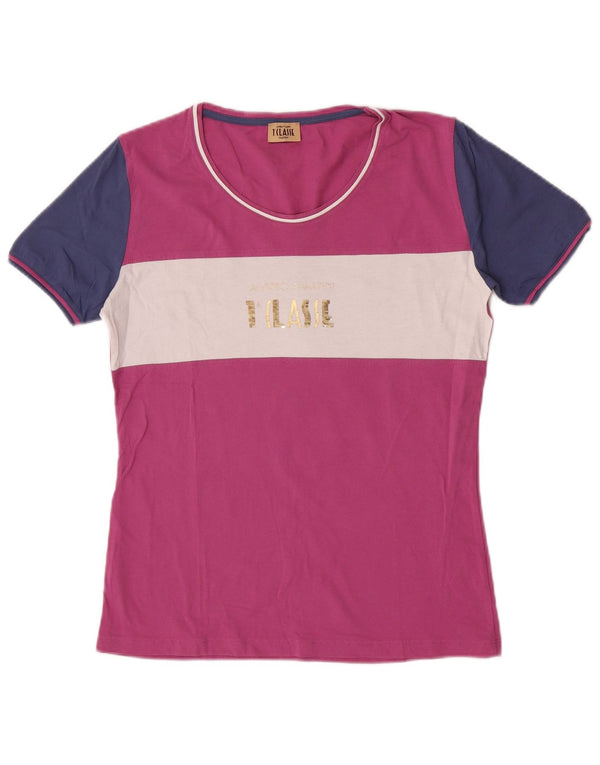 ALVIERO MARTINI Womens Graphic T-Shirt Top UK 18 XL Pink Colourblock Cotton