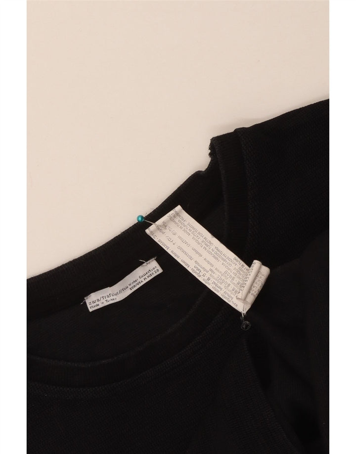 Zara Womens Crop T-Shirt Top UK 12 Medium Black Cotton