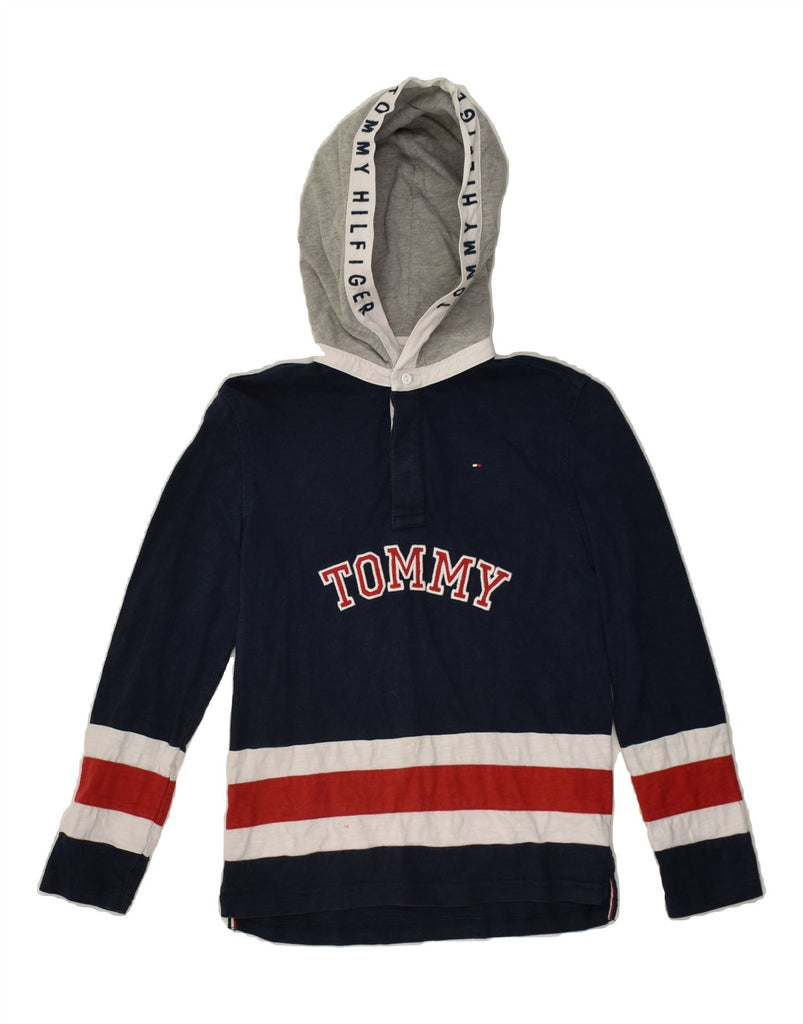 TOMMY HILFIGER Boys Hooded Graphic Top Long Sleeve 9-10 Years Navy Blue | Vintage Tommy Hilfiger | Thrift | Second-Hand Tommy Hilfiger | Used Clothing | Messina Hembry 