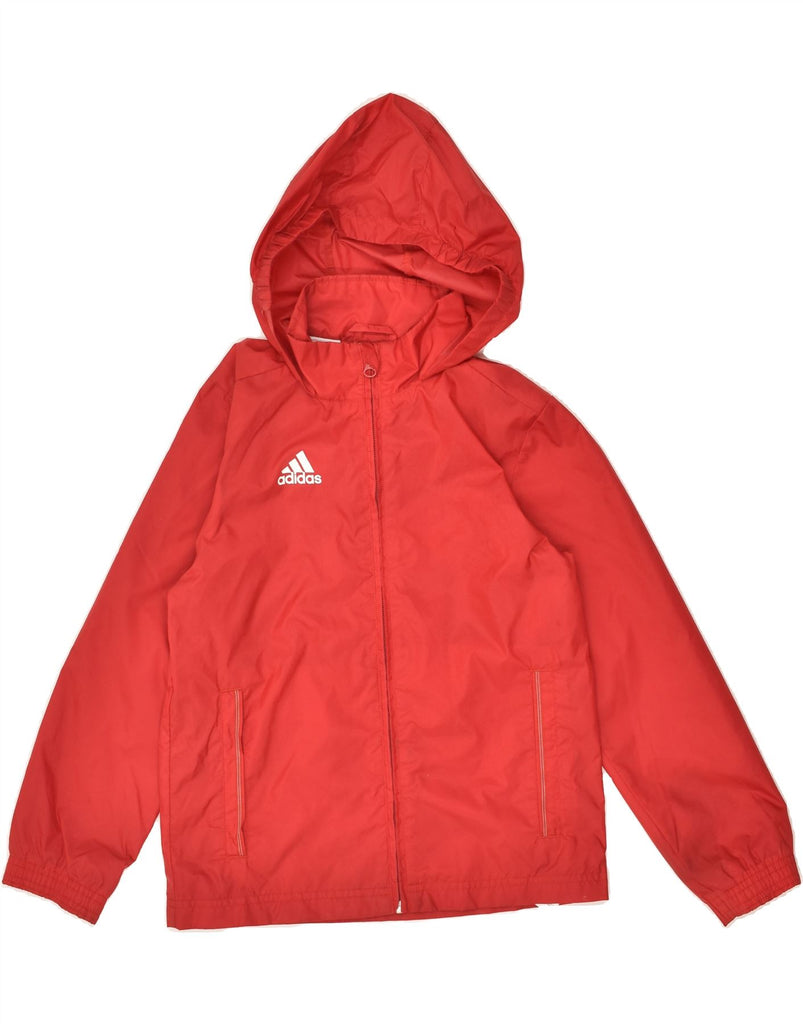 ADIDAS Boys Hooded Rain Jacket 7-8 Years Red Polyester | Vintage Adidas | Thrift | Second-Hand Adidas | Used Clothing | Messina Hembry 