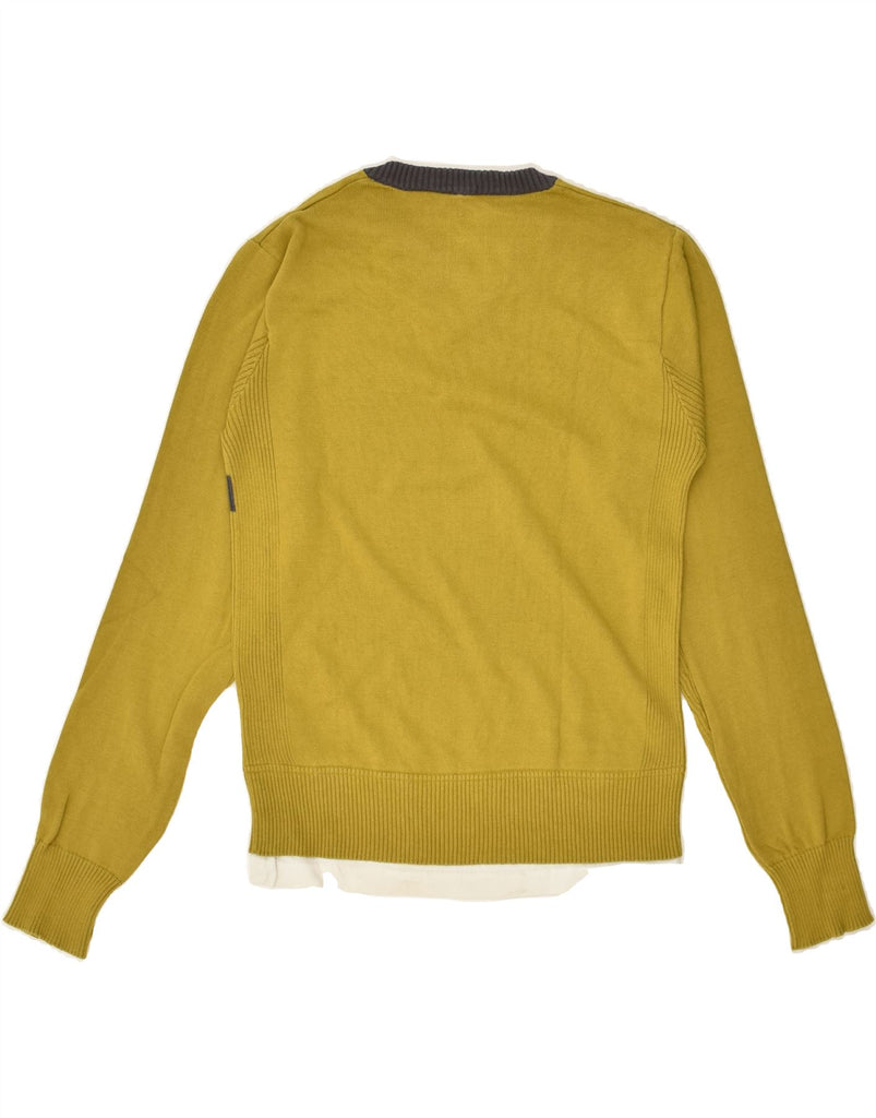 LOTTO Womens V-Neck Jumper Sweater UK 12 Medium Yellow Colourblock Cotton | Vintage Lotto | Thrift | Second-Hand Lotto | Used Clothing | Messina Hembry 