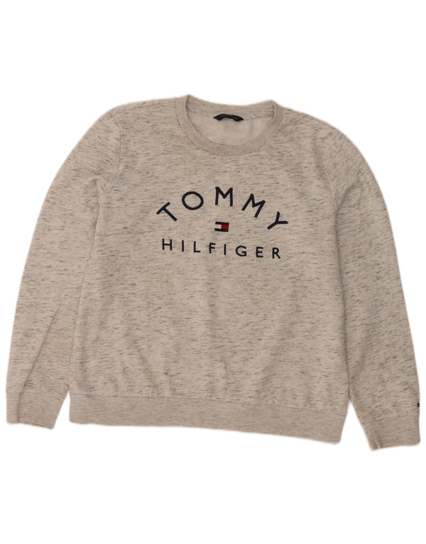 Tommy Hilfiger Womens Graphic Sweatshirt Jumper UK 12 Medium Grey Flecked