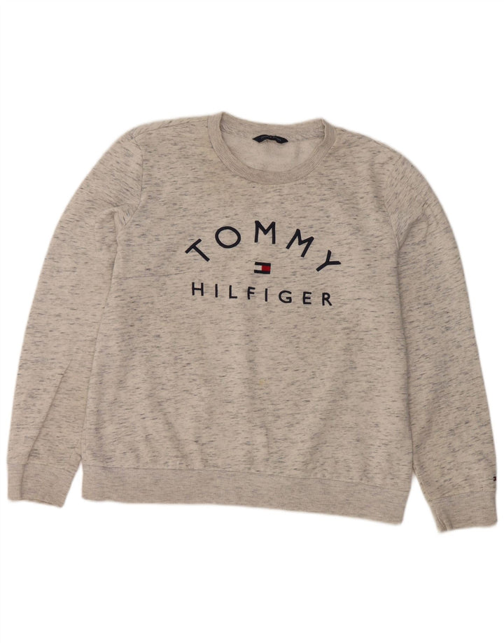 Tommy Hilfiger Womens Graphic Sweatshirt Jumper UK 12 Medium Grey Flecked