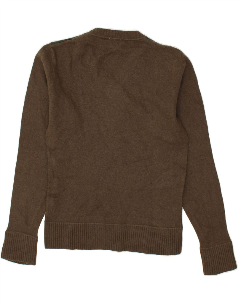 DIESEL Womens V-Neck Jumper Sweater UK 14 Medium Brown Colourblock Wool | Vintage Diesel | Thrift | Second-Hand Diesel | Used Clothing | Messina Hembry 