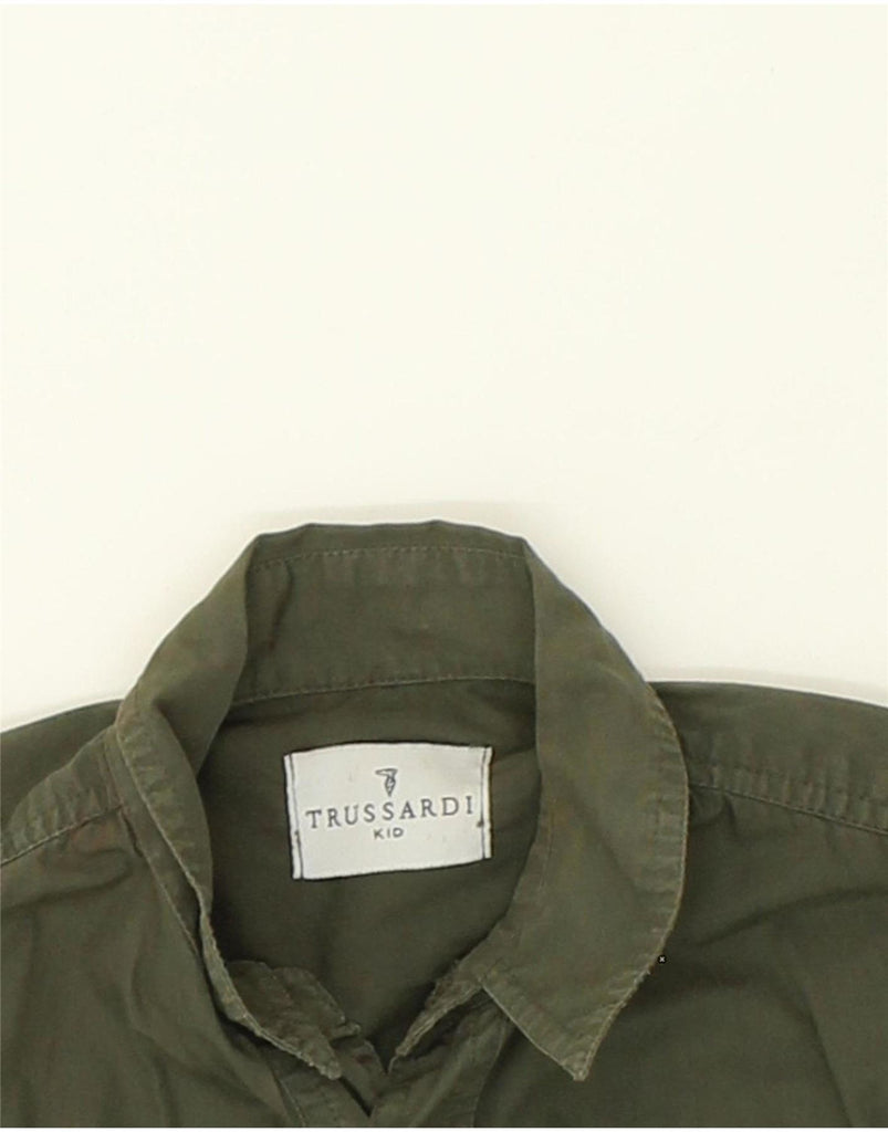 TRUSSARDI Boys Shirt 6-7 Years Khaki Cotton Vintage Trussardi and Second-Hand Trussardi from Messina Hembry 