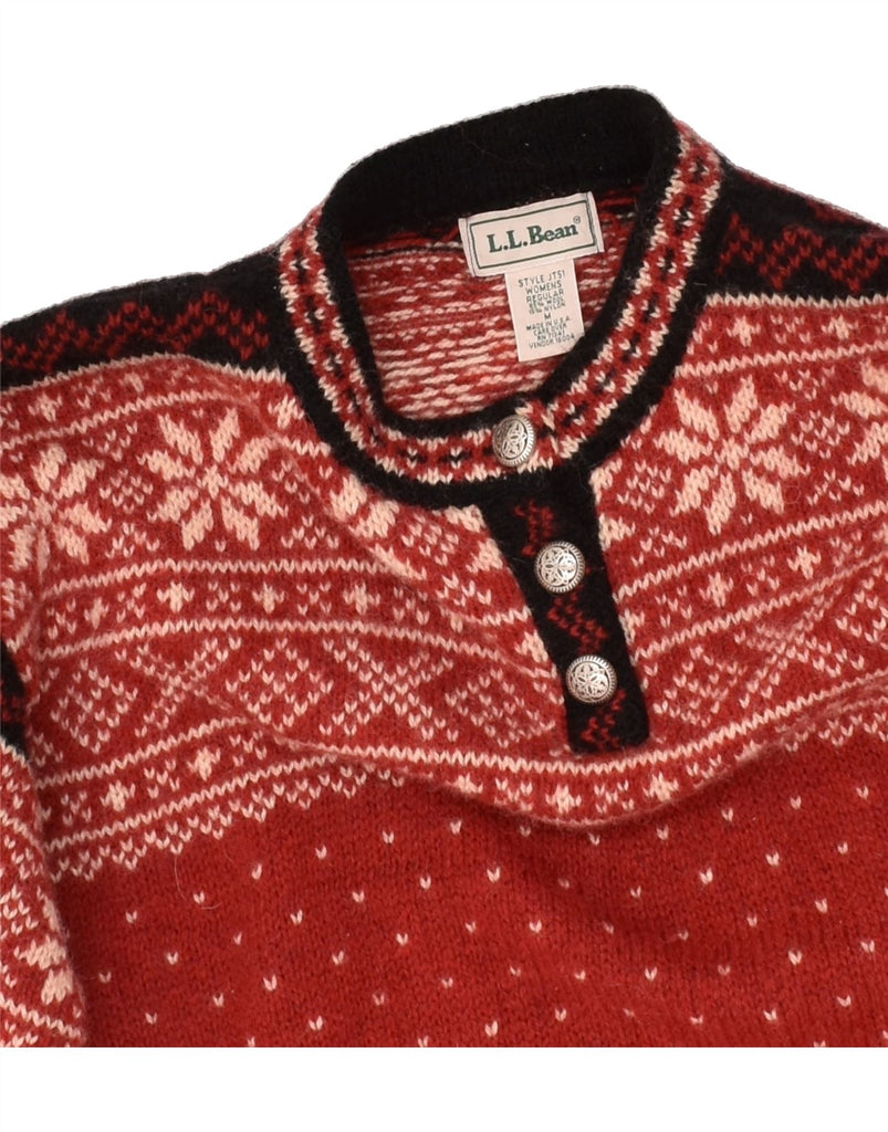 L.L.BEAN Womens Button Neck Jumper Sweater UK 14 Medium Red Fair Isle Wool | Vintage L.L.Bean | Thrift | Second-Hand L.L.Bean | Used Clothing | Messina Hembry 