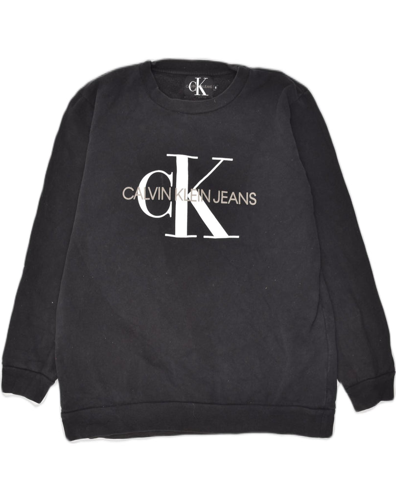 CALVIN KLEIN Womens Graphic Sweatshirt Jumper UK 10 Small Black Cotton | Vintage Calvin Klein | Thrift | Second-Hand Calvin Klein | Used Clothing | Messina Hembry 