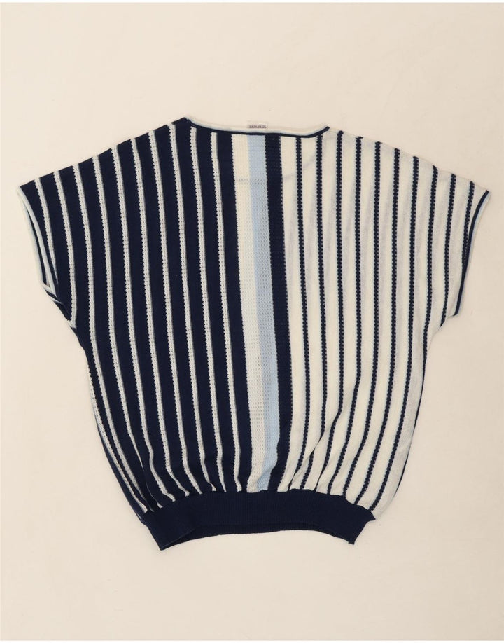VINTAGE Womens Boat Neck Jumper Sweater IT 42 Medium Navy Blue Striped Vintage Vintage and Second-Hand Vintage from Messina Hembry 