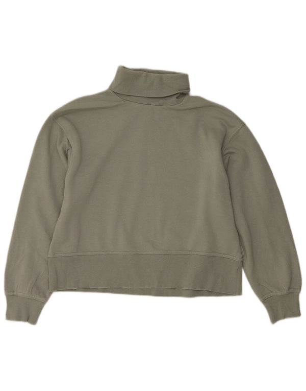 Zara Womens Crop Roll Neck Sweatshirt Jumper UK 14 Medium Green Cotton