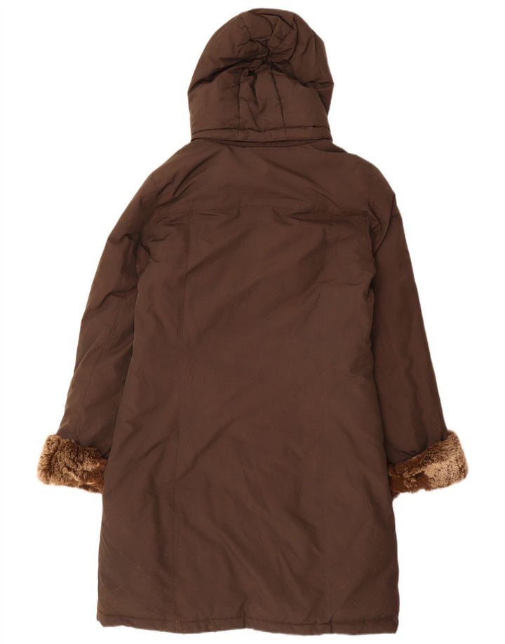 Woolrich Womens Hooded Padded Coat UK 16 Large Brown Cotton