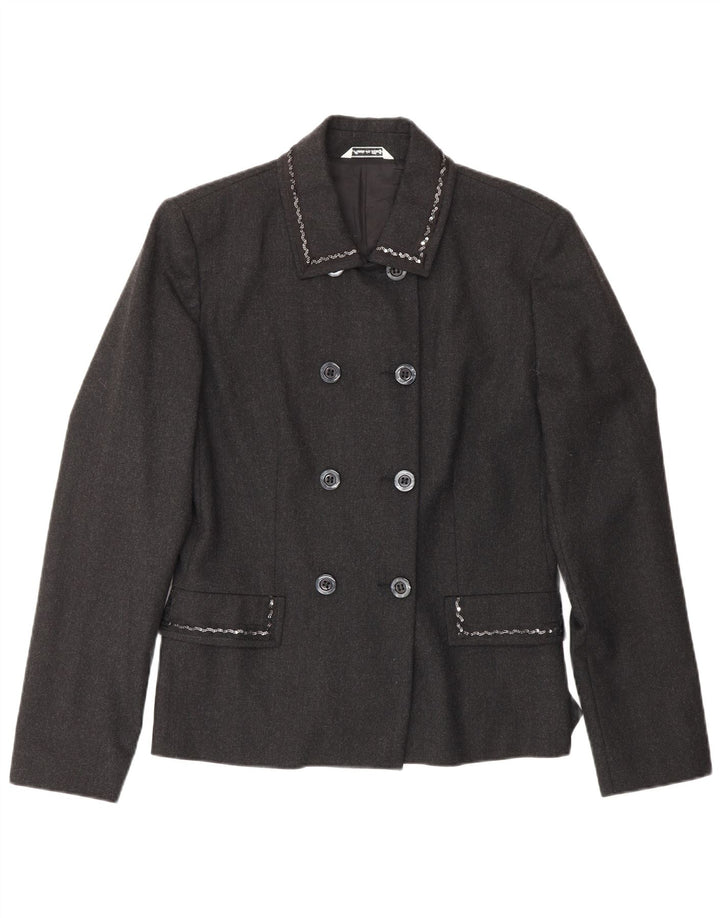 PIU & PIU Womens Double Breasted Blazer Jacket IT 46 Large Grey Wool
