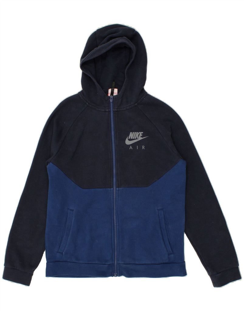 NIKE Boys Zip Hoodie Sweater 13-14 Years XL Navy Blue Colourblock Vintage Nike and Second-Hand Nike from Messina Hembry 