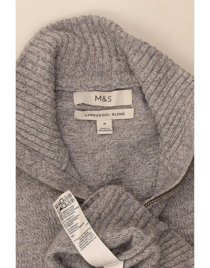 Marks & Spencer Mens Zip Neck Jumper Sweater Medium Grey Wool