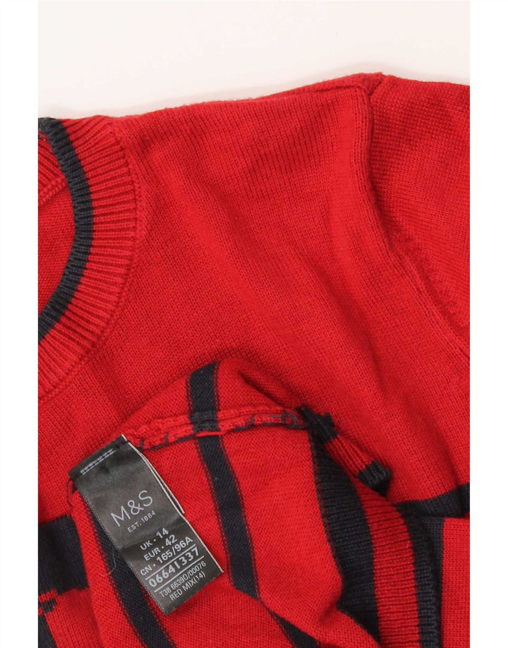 Marks & Spencer Womens Crew Neck Jumper Sweater UK 14 Large Red Striped
