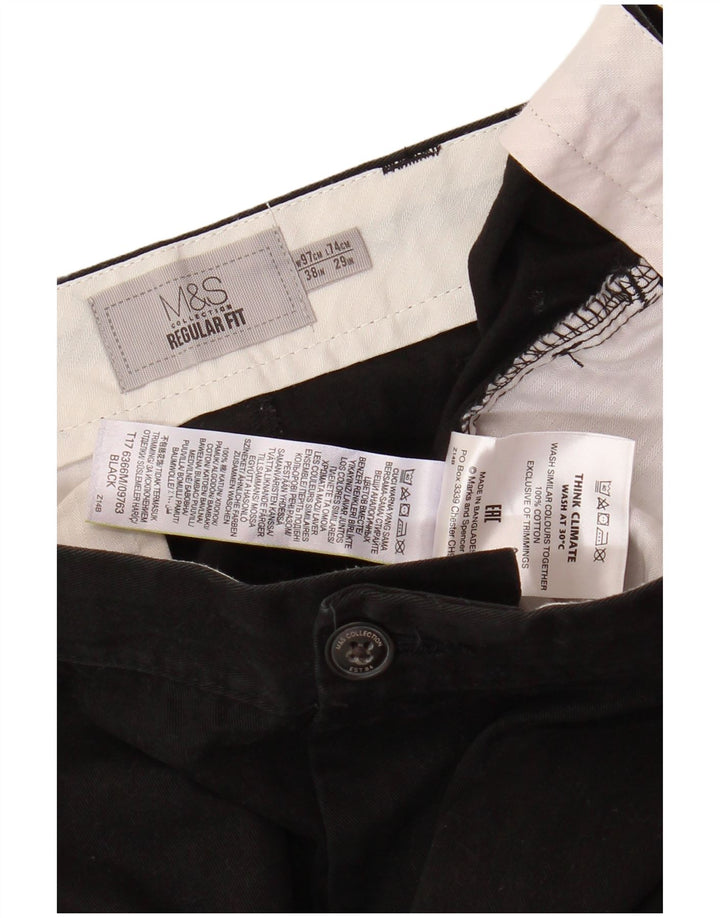 MARKS & SPENCER Mens Regular Fit Straight Chino Trousers W38 L29 Black