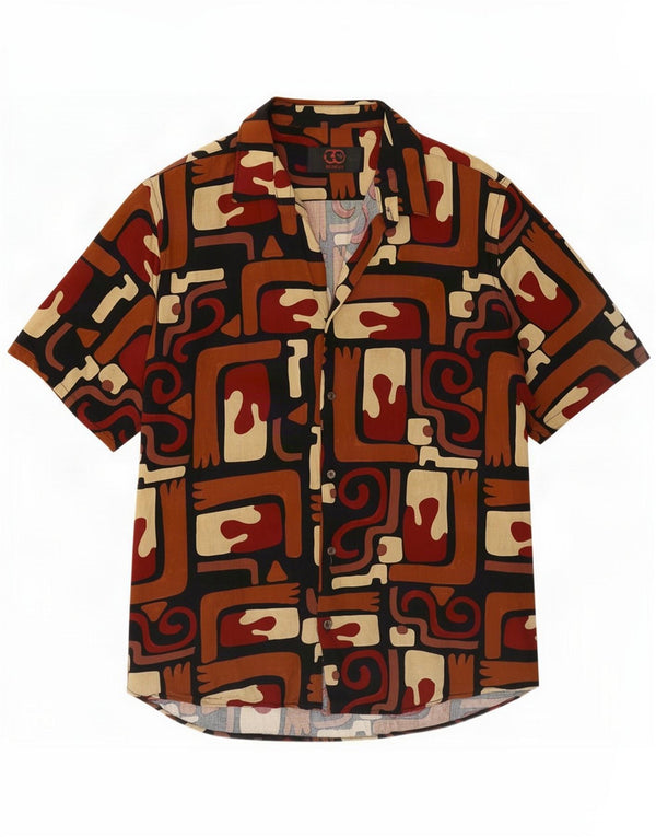 Vintage Mens Short Sleeve Shirt Small Multicoloured Geometric Viscose