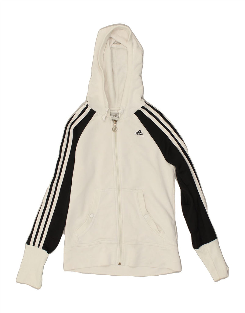 ADIDAS Womens Zip Hoodie Sweater UK 8 Small  White Polyester | Vintage Adidas | Thrift | Second-Hand Adidas | Used Clothing | Messina Hembry 