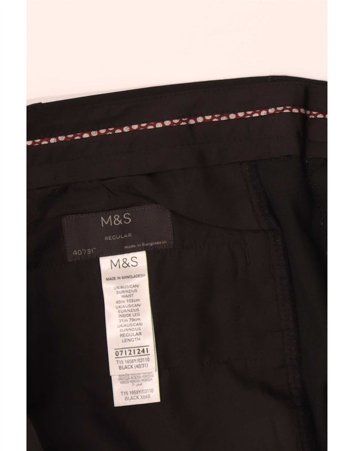 Marks & Spencer Mens Regular Suit Trousers W40 L31 Black Polyester