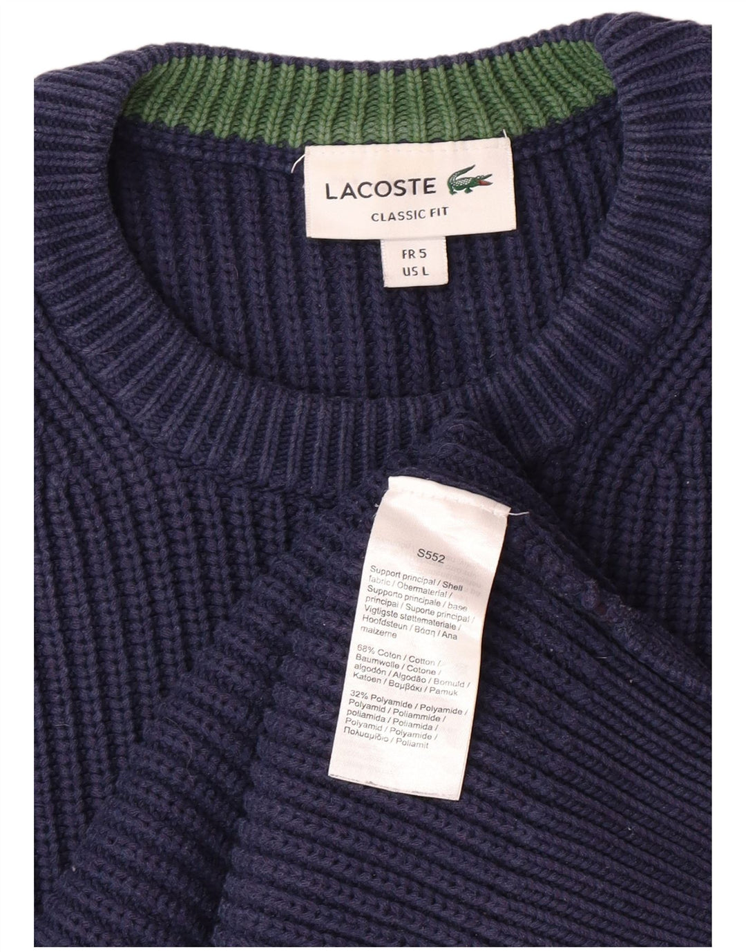 LACOSTE Mens Classic Fit Crew Neck Jumper Sweater Size 5 Large Navy Blue