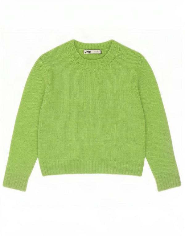Zara Womens Crop Crew Neck Jumper Sweater UK 10 Small Green