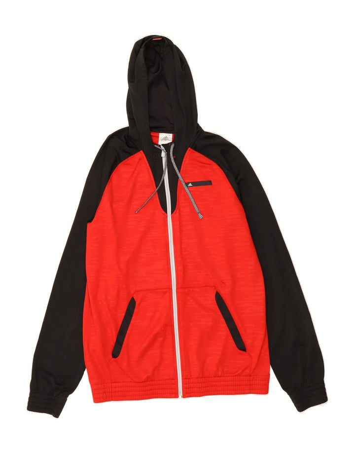 ADIDAS Mens Zip Hoodie Sweater Large Red Colourblock Polyester Vintage Adidas and Second-Hand Adidas from Messina Hembry 