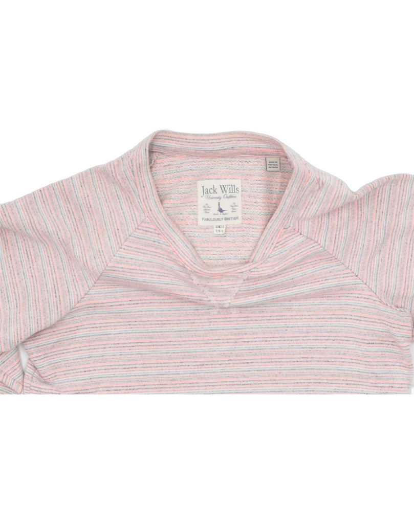 JACK WILLS Womens Sweatshirt Jumper UK 12 Medium Pink Striped Cotton | Vintage | Thrift | Second-Hand | Used Clothing | Messina Hembry 