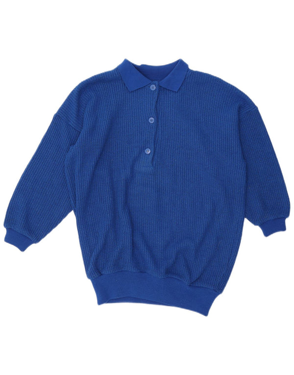 Vintage Womens Oversized Polo Neck Jumper Sweater UK 10 Small Blue Acrylic