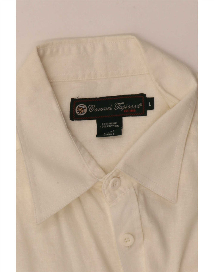Coronel Tapiocca Mens Military Shirt Large Off White Linen
