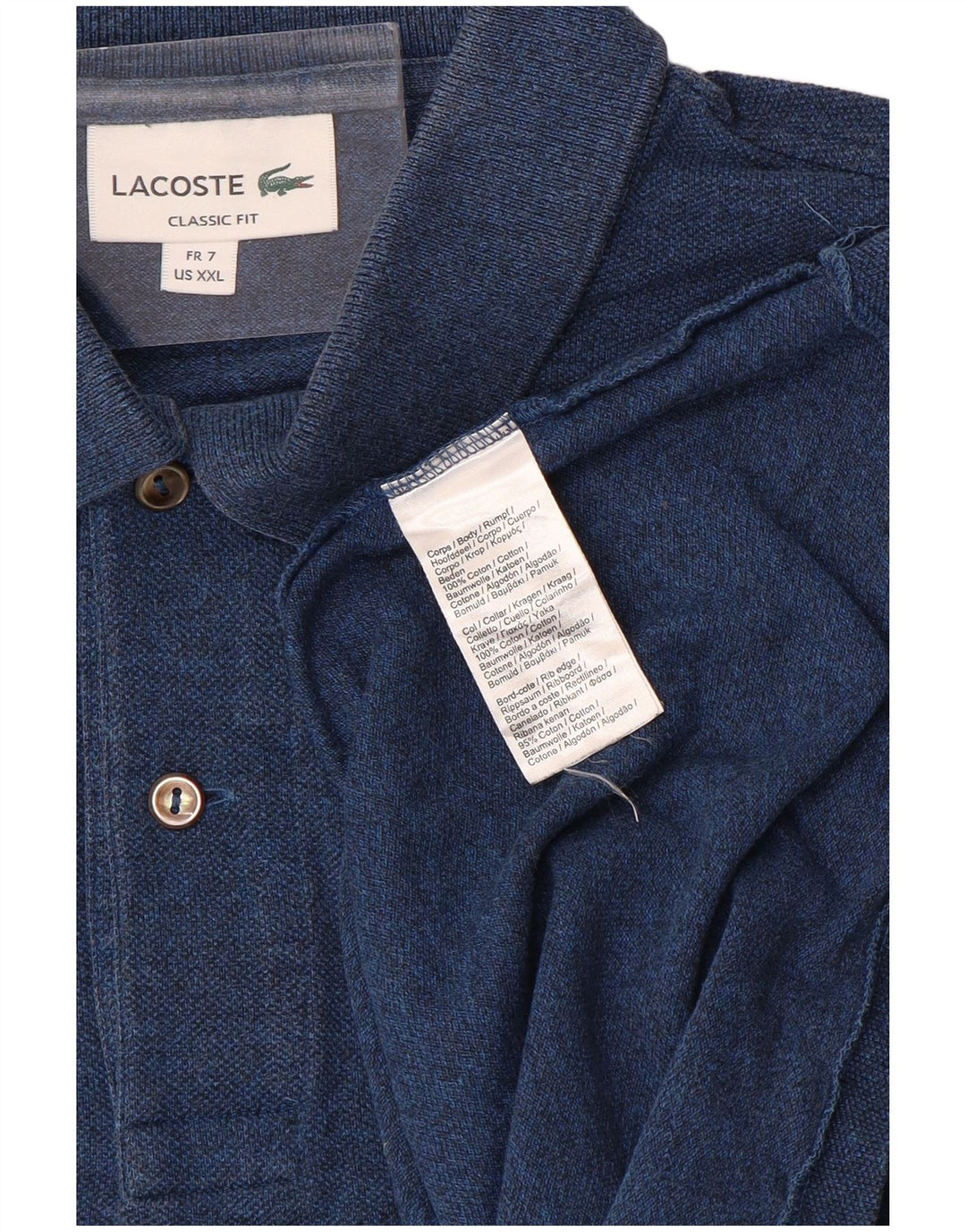 LACOSTE Mens Classic Fit Long Sleeve Polo Shirt Size 7 2XL Blue Cotton