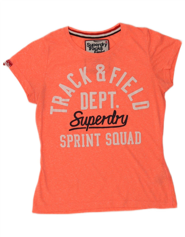 Superdry Womens Graphic T-Shirt Top UK 14 Large Orange Flecked Polyester