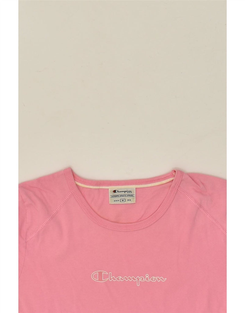 CHAMPION Womens Graphic T-Shirt Top UK 12 Medium Pink Cotton | Vintage Champion | Thrift | Second-Hand Champion | Used Clothing | Messina Hembry 