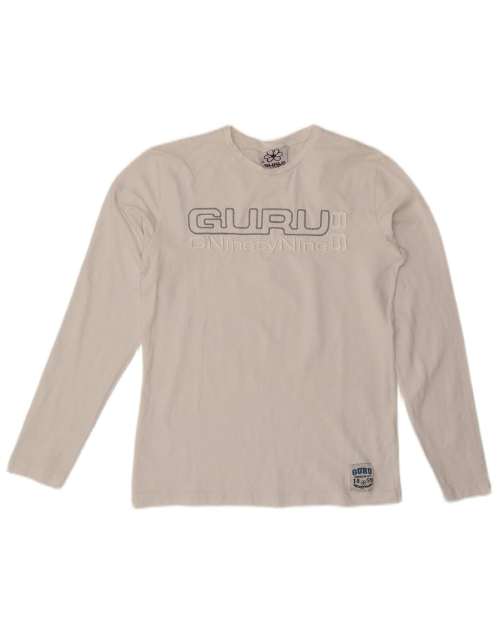 GURU Womens Graphic Top Long Sleeve UK 18 XL White Cotton