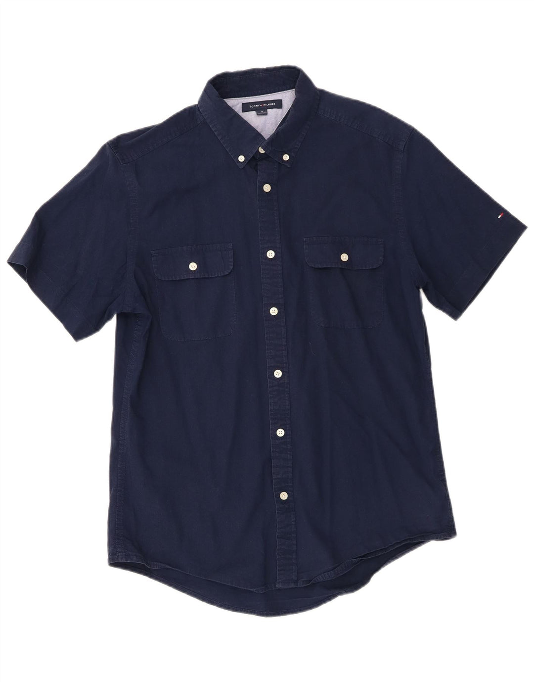 TOMMY HILFIGER Mens Short Sleeve Shirt Medium Navy Blue Cotton