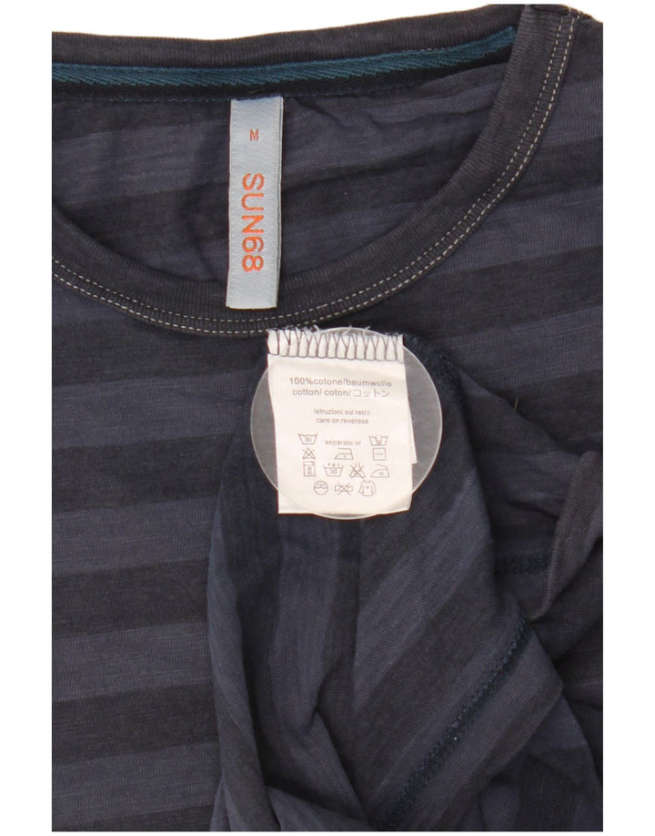 SUN68 Mens T-Shirt Top Medium Navy Blue Striped Cotton