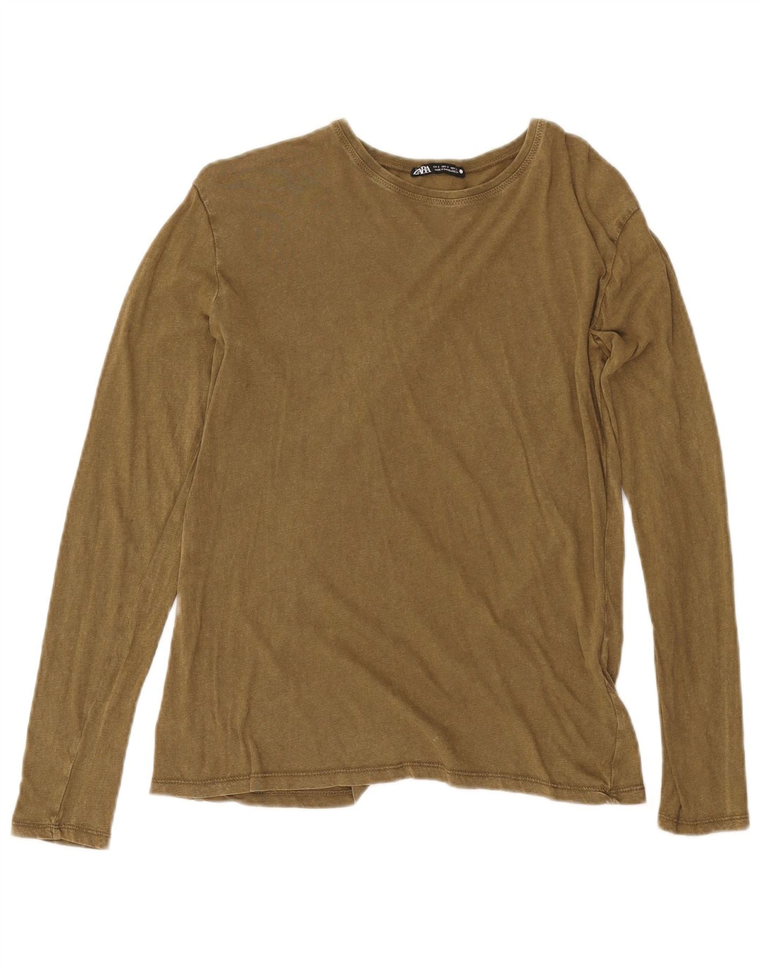 Zara Womens Top Long Sleeve UK 10 Small Khaki Cotton