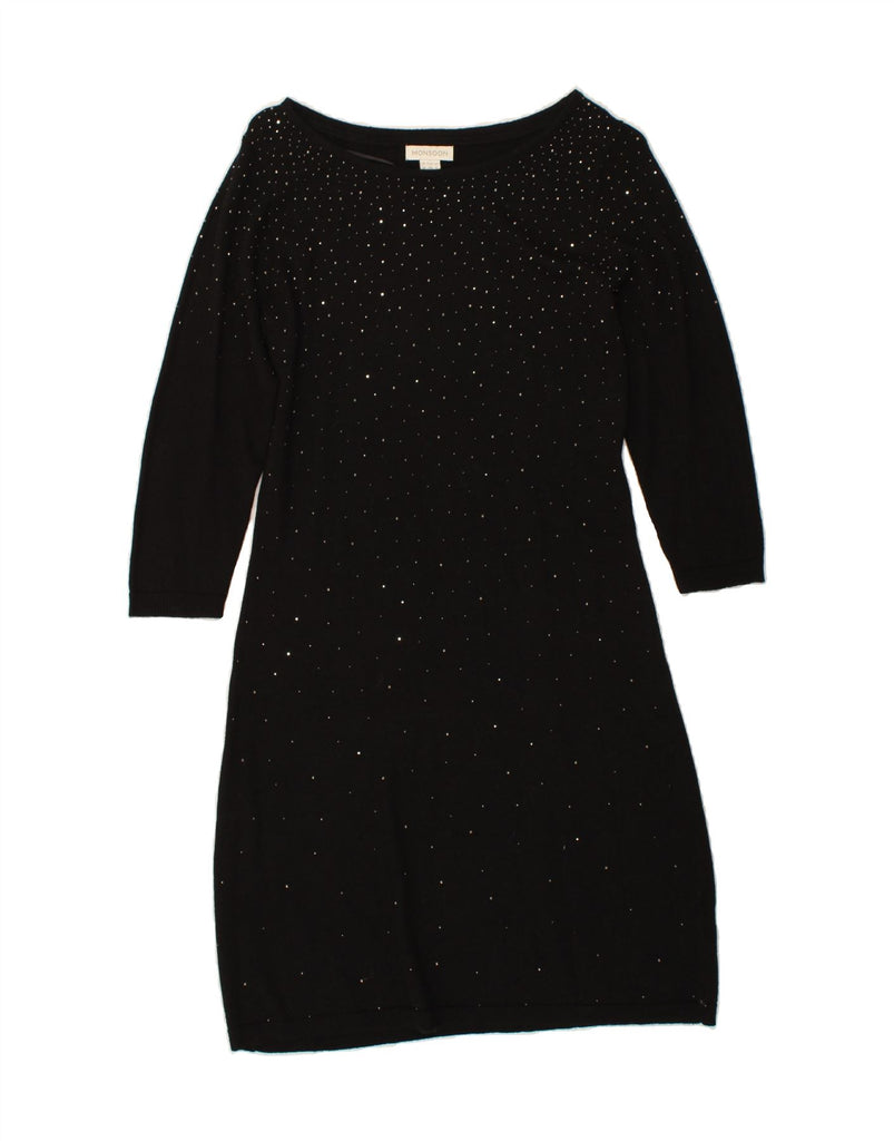 MONSOON Womens 3/4 Sleeve Jumper Dress UK 10 Small Black Spotted Viscose Vintage Monsoon and Second-Hand Monsoon from Messina Hembry 